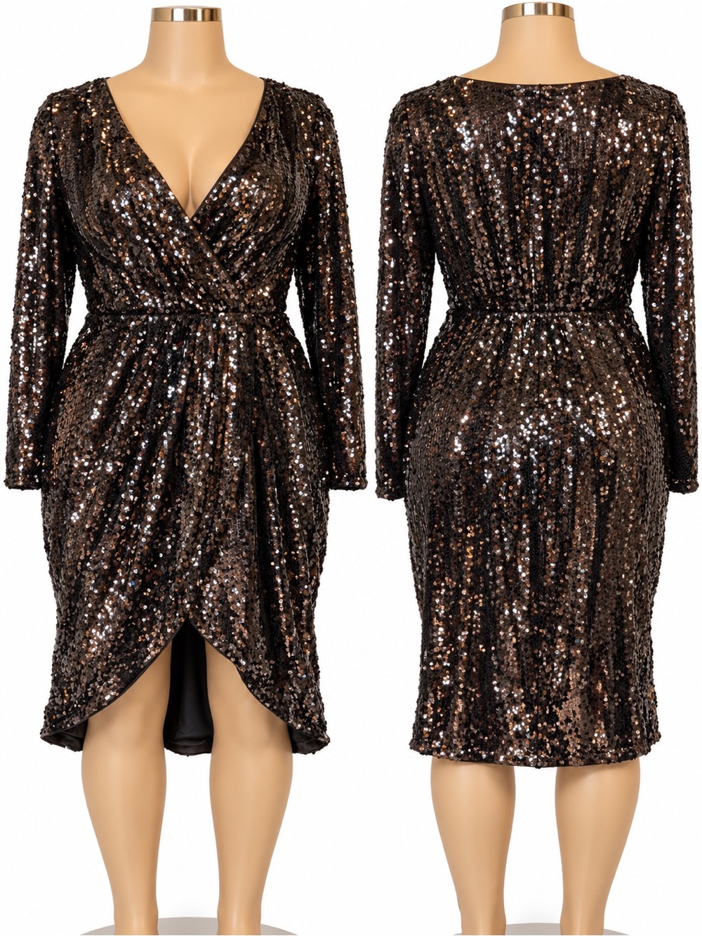 BloomChic Black Sequin Wrap Dress Long Sleeve Plus Size Party Cocktail